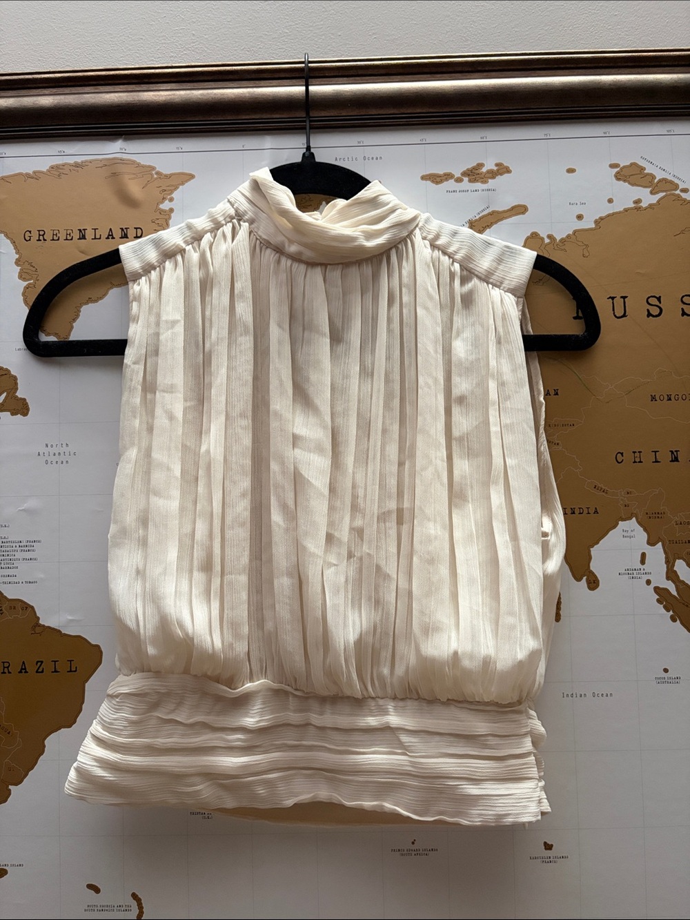 Zara Cream Pleated High-Neck Tank